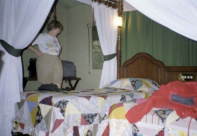 Shirley inside tent at Kirawira Lodge